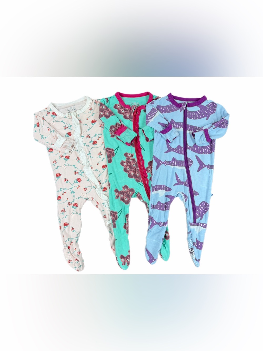 KICKEE PANTS Baby Girl Bundle of Bamboo Footies - 0-3M